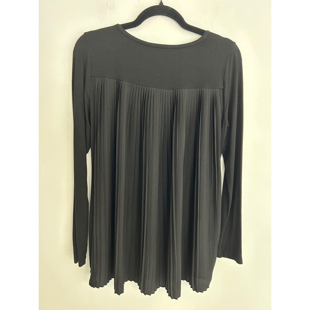 White House Black Market Black Pleated Back V-Neck Long Sleeve Tunic Top Small